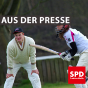 Bild einer Frau die Cricket spielt. Text: "Aus der Presse"