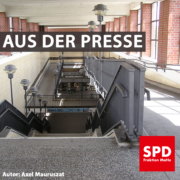 Bild auf die Treppen und Rampen am U-Bahnhof Elsterwerdaer Platz. Text: "Aus der Presse"
