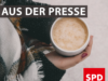 Bild einer Person im Winter, die eine Kaffeetasse hält. Text: "Aus der Presse"