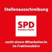 Text: "Stellenausschreibung SPD Fraktion MaHe sucht eine:n Mitarbeiter:in im Fraktionsbüro"