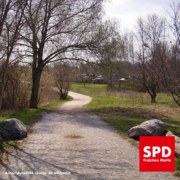 Bild vom Wuhlewanderweg. Text: "SPD Fraktion MaHe"